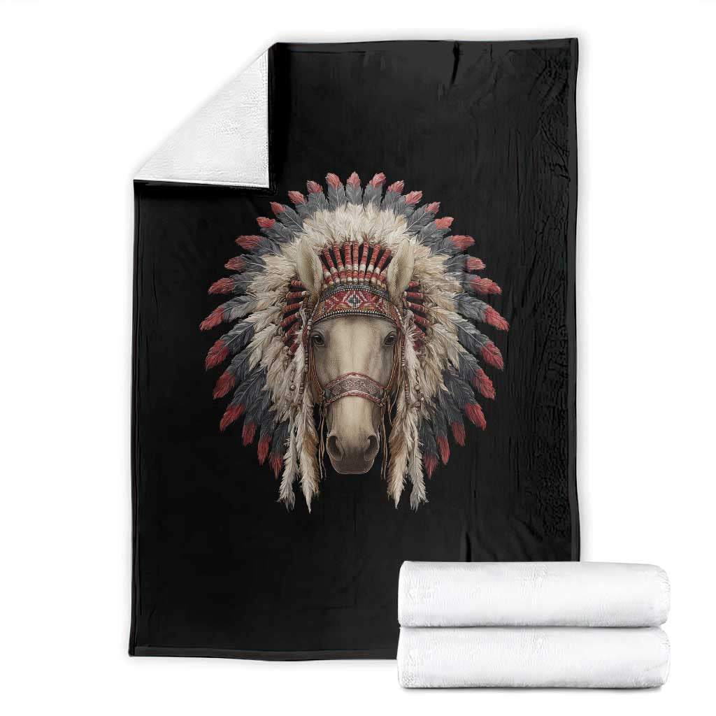 Horse Native American Indigenous Heritage War Bonnet Throw Blanket - Wonder Print Shop