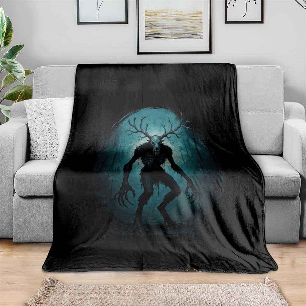 Wendigo Monster Skinwalker Mythical Cryptid Dark Forest Throw Blanket - Wonder Print Shop
