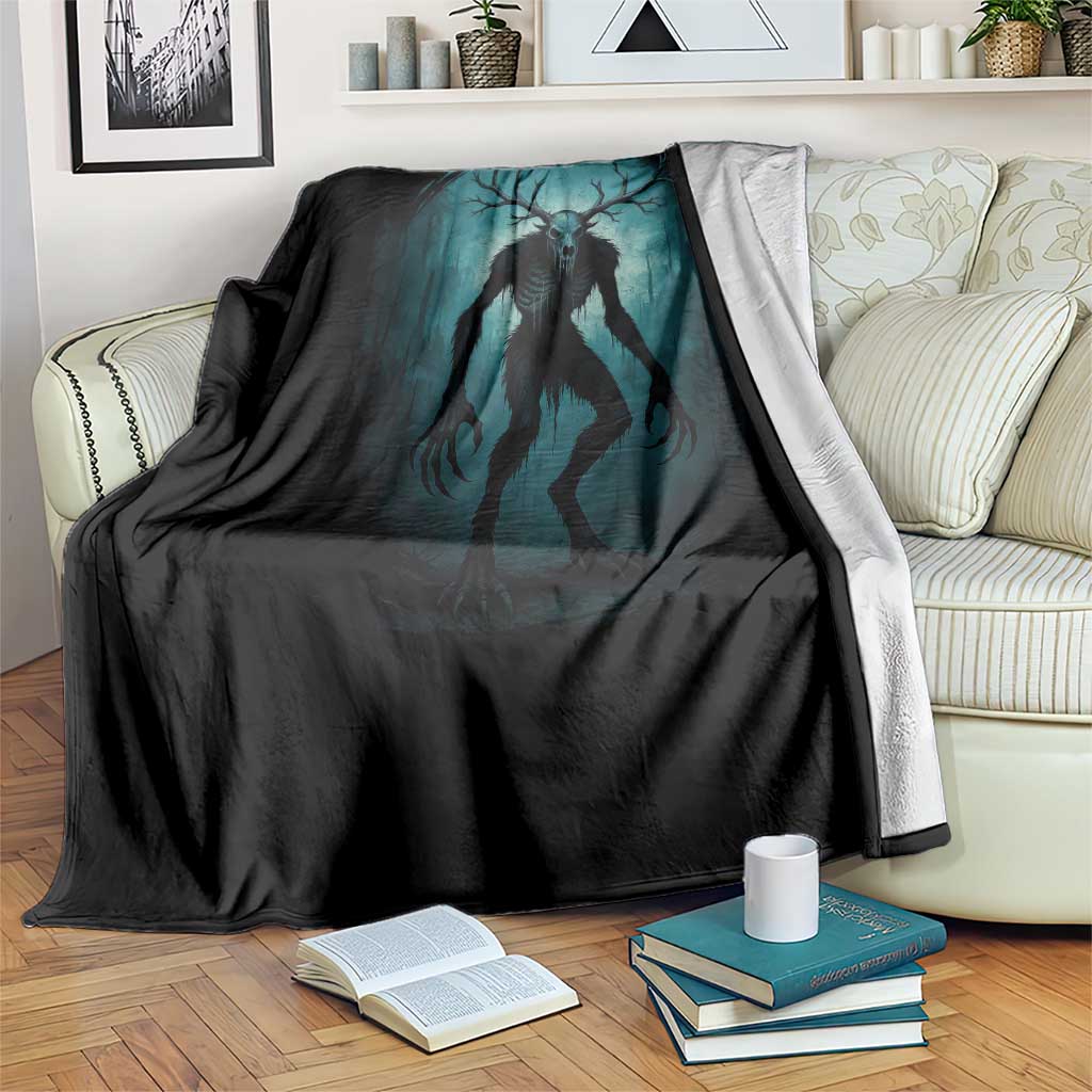 Wendigo Monster Skinwalker Mythical Cryptid Dark Forest Throw Blanket - Wonder Print Shop