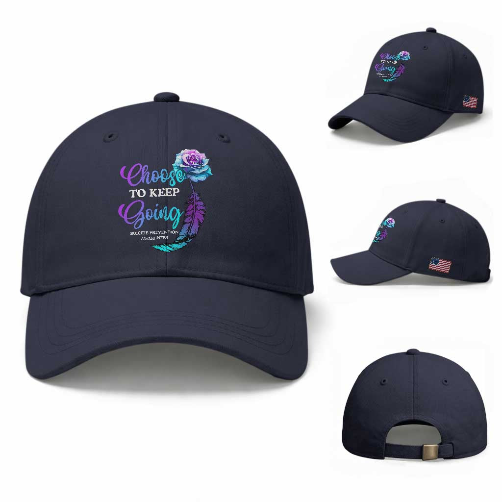 Suicide Prevention Awareness Baseball Cap Choose To Keep Going Semicolon Rose Feather
