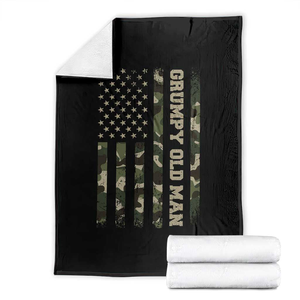 Funny Grumpy Old Man Throw Blanket Vintage Camo American Flag Fathers Day - Wonder Print Shop