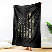 Funny Grumpy Old Man Throw Blanket Vintage Camo American Flag Fathers Day - Wonder Print Shop