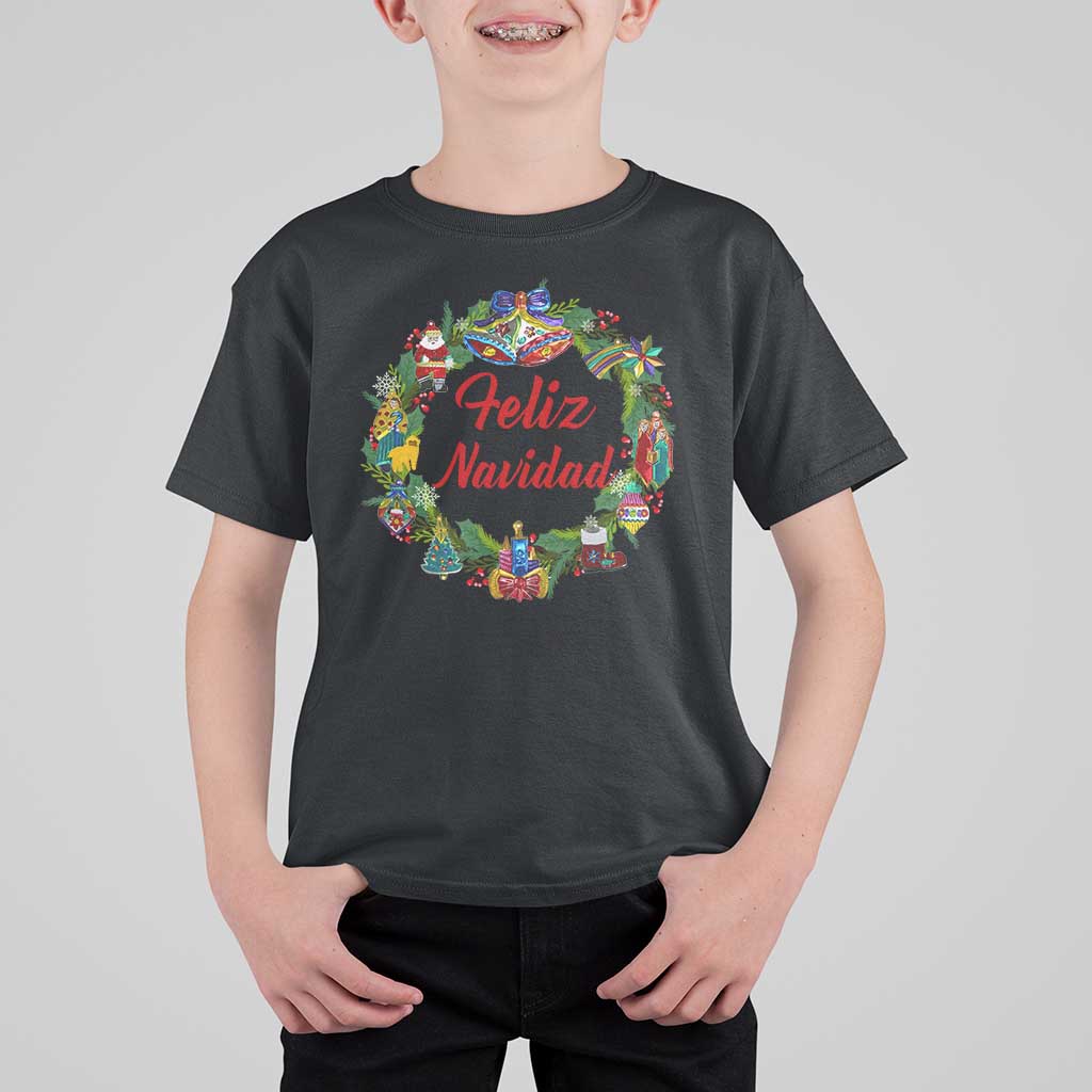 Christmas In Mexico T Shirt For Kid Feliz Navidad Xmas Wreath - Wonder Print Shop