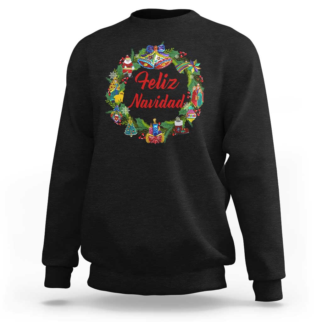 Christmas In Mexico Sweatshirt Feliz Navidad Xmas Wreath - Wonder Print Shop