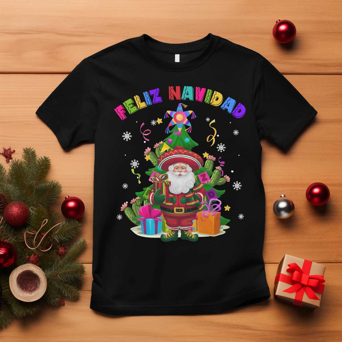 Funny Christmas In Mexico T Shirt Feliz Navidad Sombrero Santa Xmas Tree