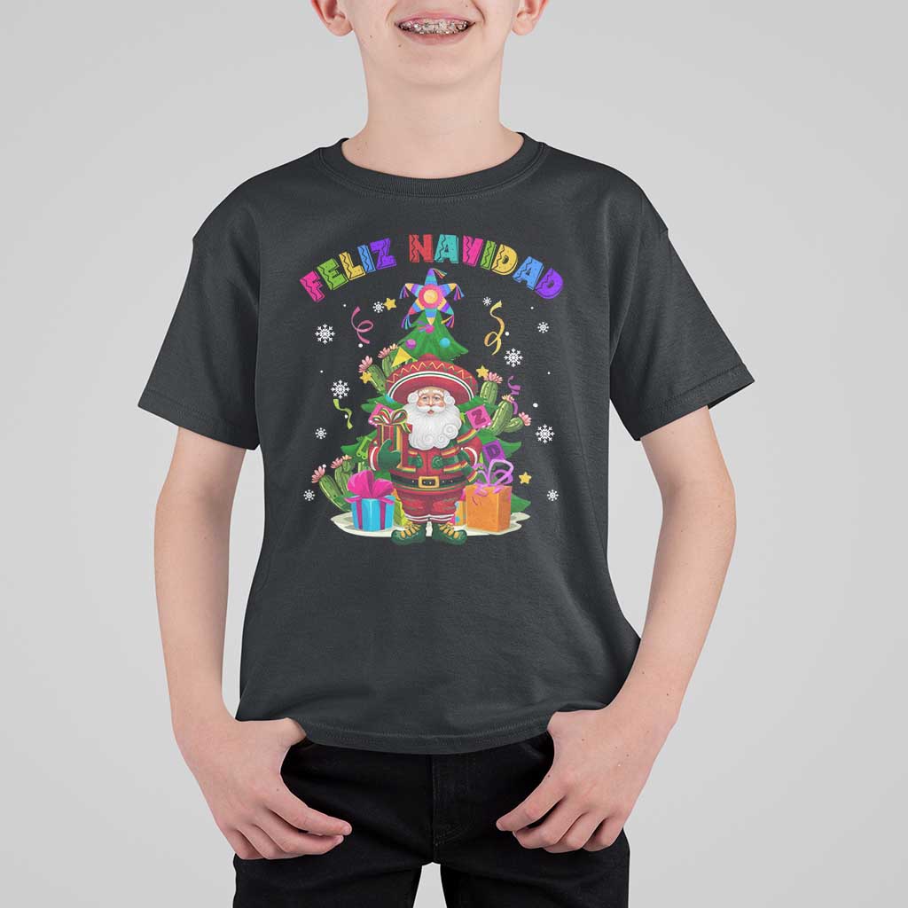 Funny Christmas In Mexico T Shirt For Kid Feliz Navidad Sombrero Santa Xmas Tree - Wonder Print Shop