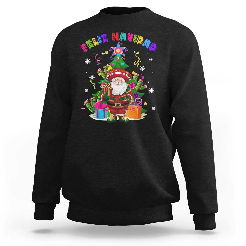 Black Christmas sweatshirt with colorful 'Feliz Navidad' Santa sombrero graphic