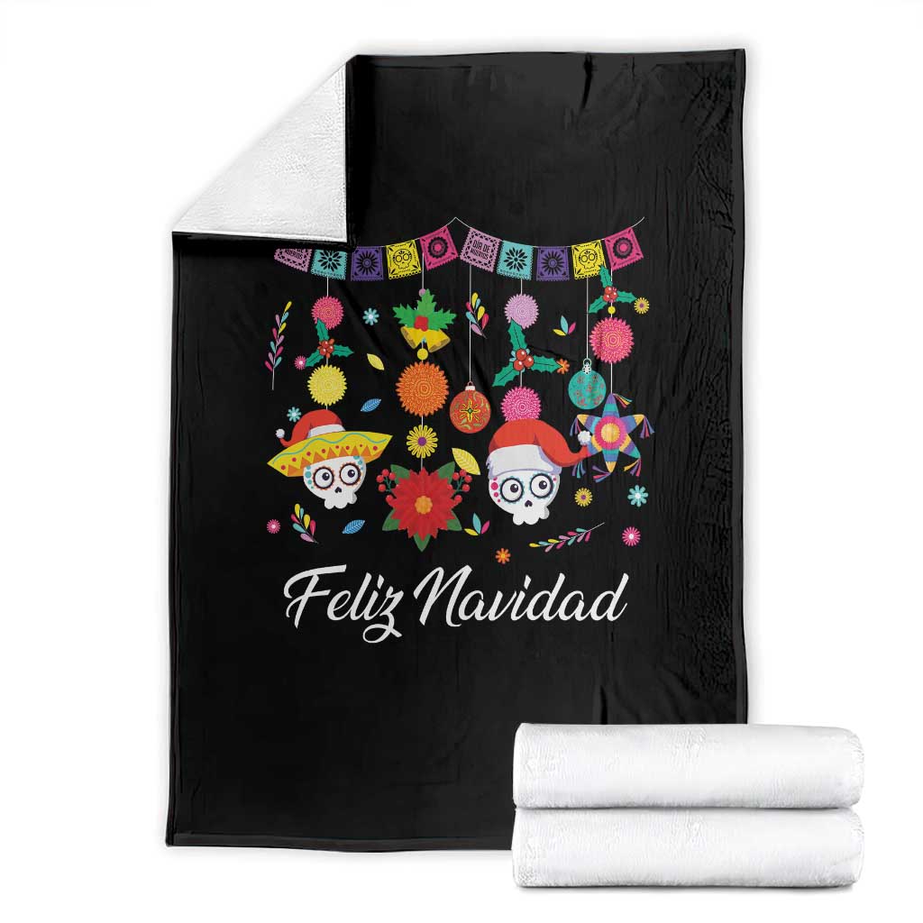 Feliz Navidad Throw Blanket Funny Christmas In Mexico Sugar Skull Pinata Star - Wonder Print Shop