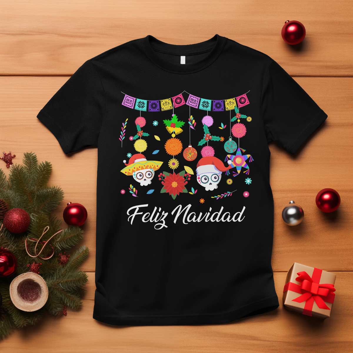 Feliz Navidad T Shirt Funny Christmas In Mexico Sugar Skull Pinata Star