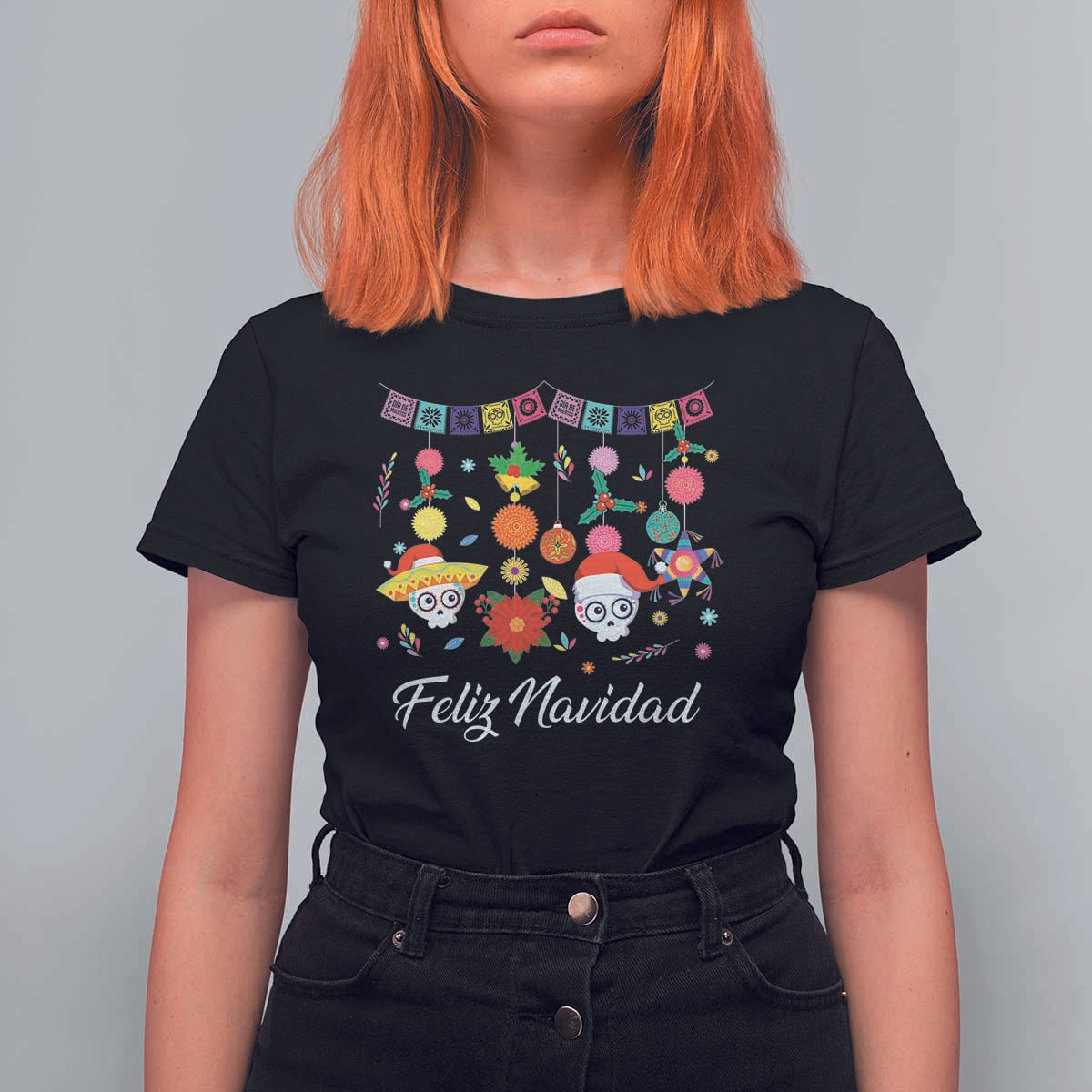 Feliz Navidad T Shirt For Women Funny Christmas In Mexico Sugar Skull Pinata Star