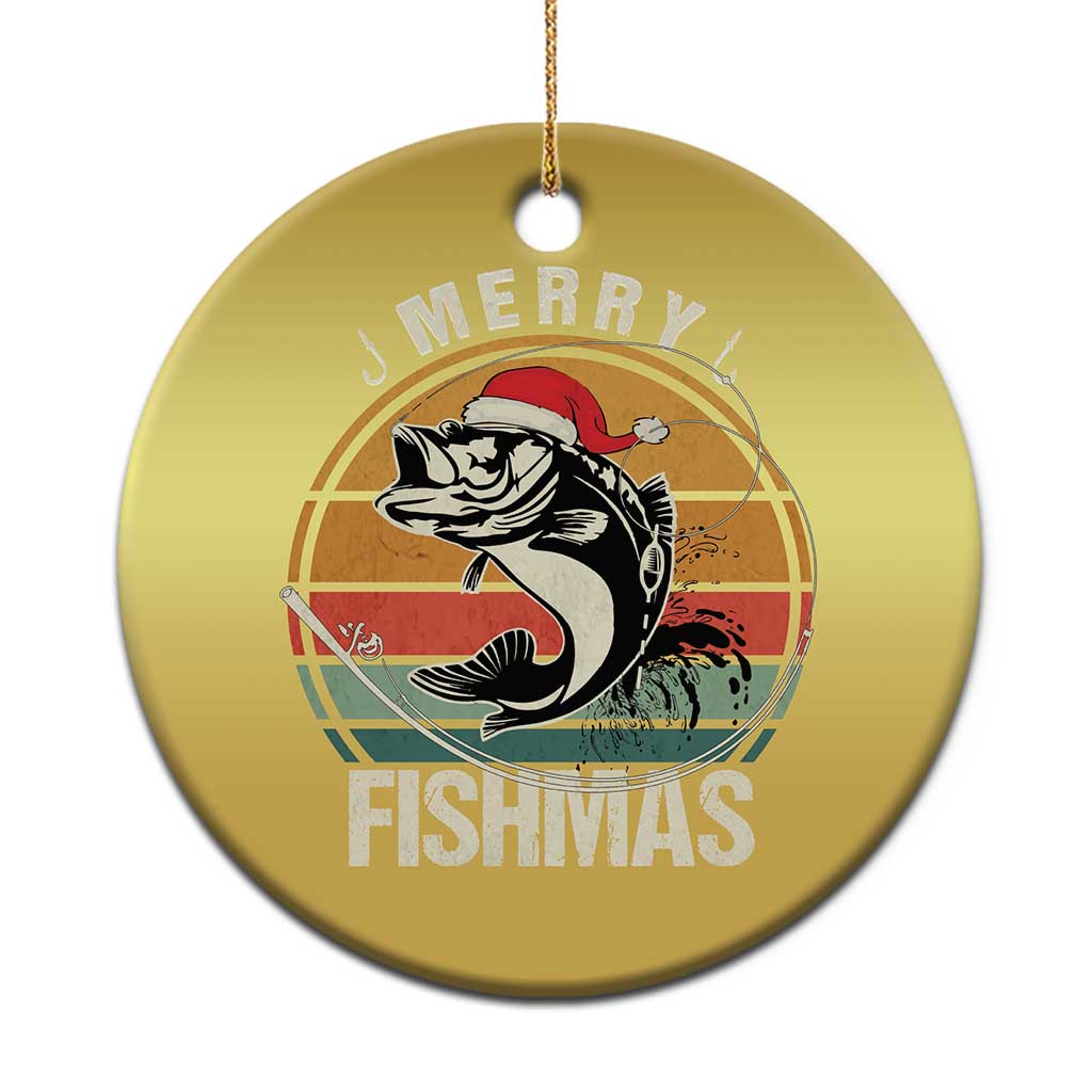 Funny Xmas Fishing Christmas Ornament Merry Fishmas Vintage Sunset Retro - Wonder Print Shop