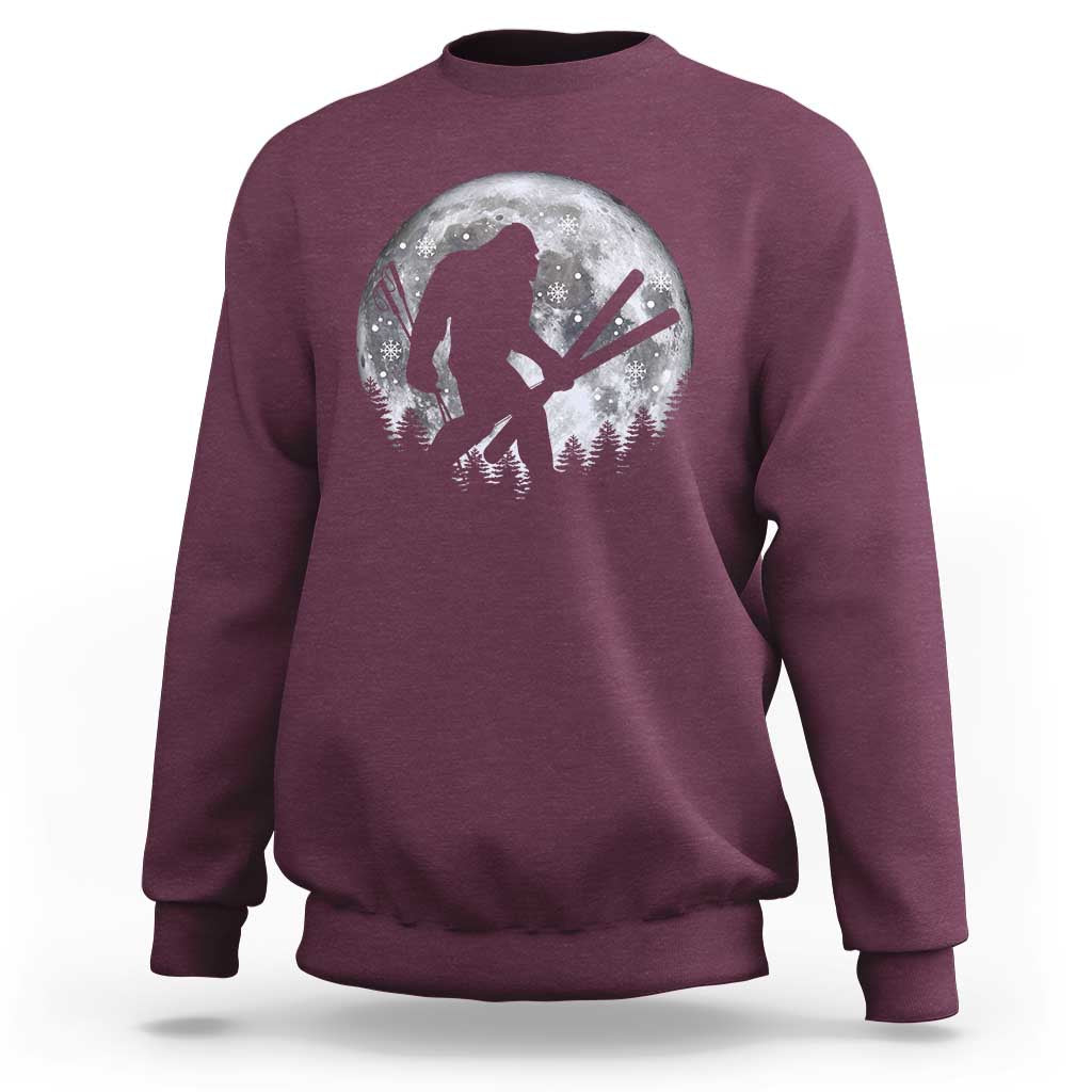 Funny Skiing Bigfoot Ski Winter Sport Moon Sweatshirt - Wonder Print Shop