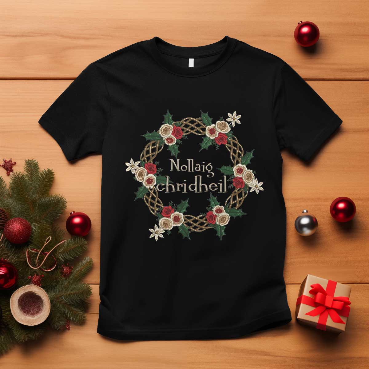 Scottish Celtic Christmas Nollaig Chridheil T Shirt Xmas Wreath - Wonder Print Shop