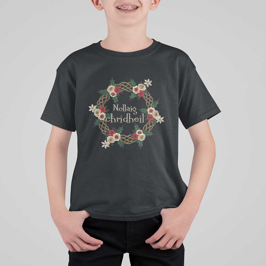 Scottish Celtic Christmas Nollaig Chridheil T Shirt For Kid Xmas Wreath - Wonder Print Shop