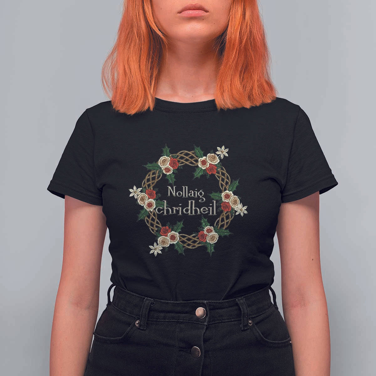 Scottish Celtic Christmas Nollaig Chridheil T Shirt For Women Xmas Wreath - Wonder Print Shop