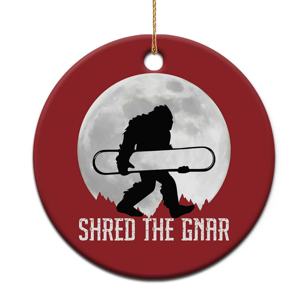 Funny Bigfoot Snowboarding Christmas Ornament Shred The Gnar Moon Snowboard - Wonder Print Shop