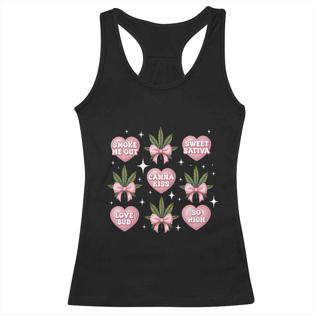 Funny Valentine's Day Weed Cannabis Marijuana Hearts Coquette Racerback Tank Top