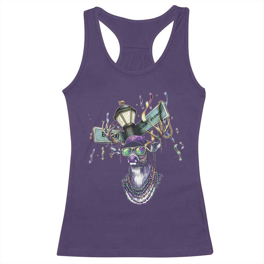 Funny Mardi Gras Mississippi Deer Racerback Tank Top Biloxi Ocean Springs Carnival