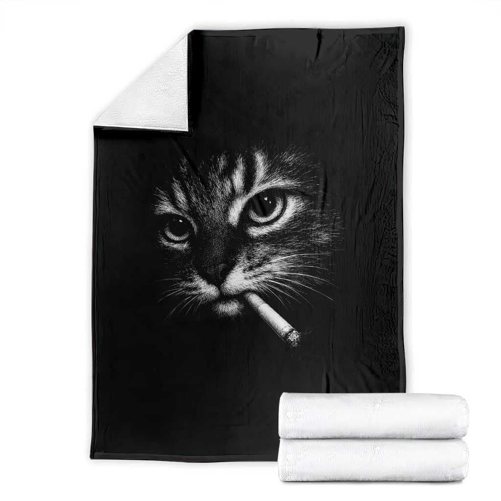 Funny Cat Smoking Cigarette Meme Throw Blanket Cat Face Y2K Graphic