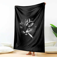 Funny Cat Smoking Cigarette Meme Throw Blanket Cat Face Y2K Graphic