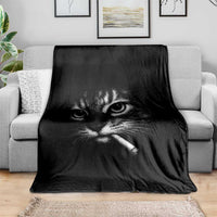 Funny Cat Smoking Cigarette Meme Throw Blanket Cat Face Y2K Graphic