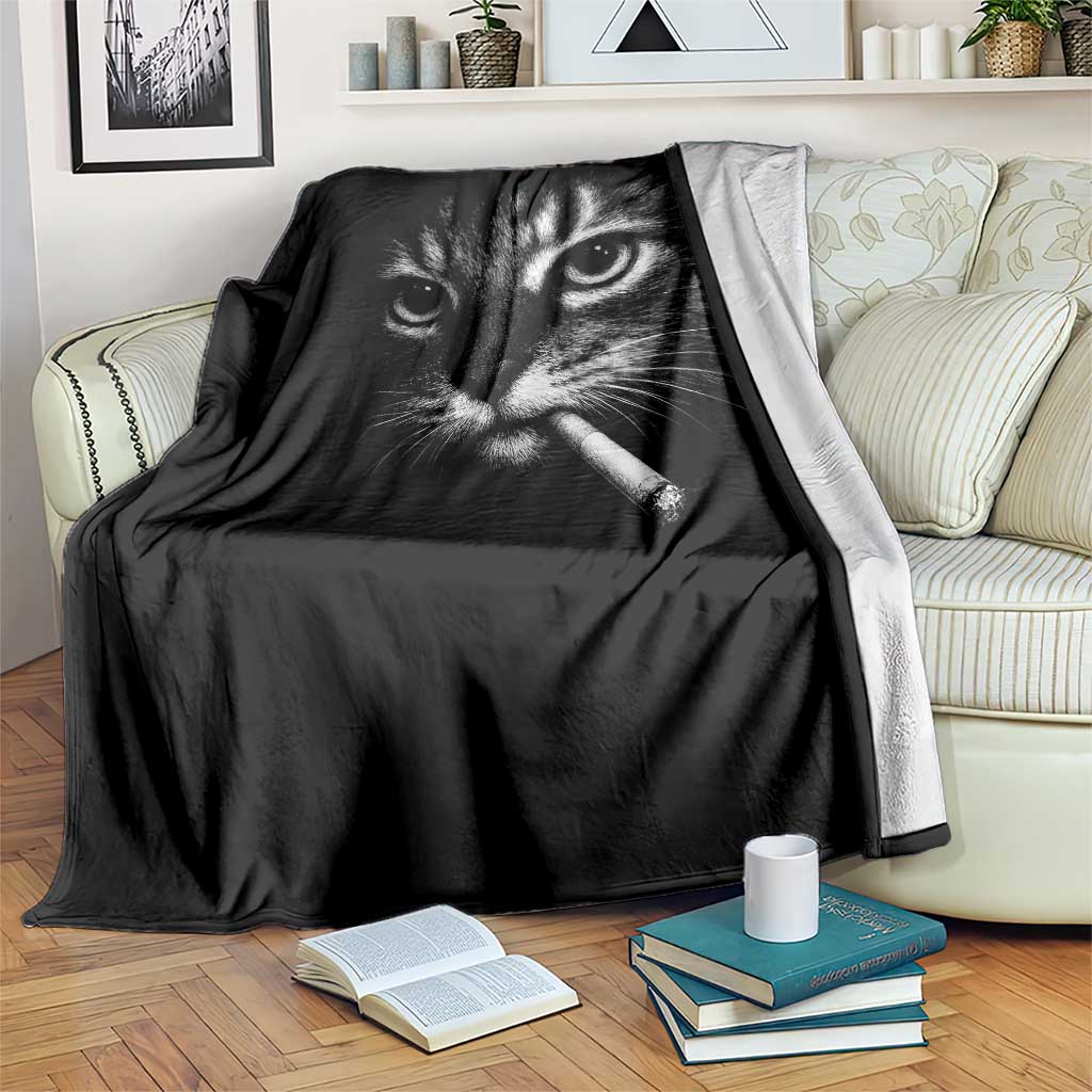Funny Cat Smoking Cigarette Meme Throw Blanket Cat Face Y2K Graphic