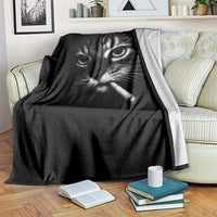 Funny Cat Smoking Cigarette Meme Throw Blanket Cat Face Y2K Graphic