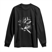Funny Cat Smoking Cigarette Meme Long Sleeve Shirt Cat Face Y2K Graphic