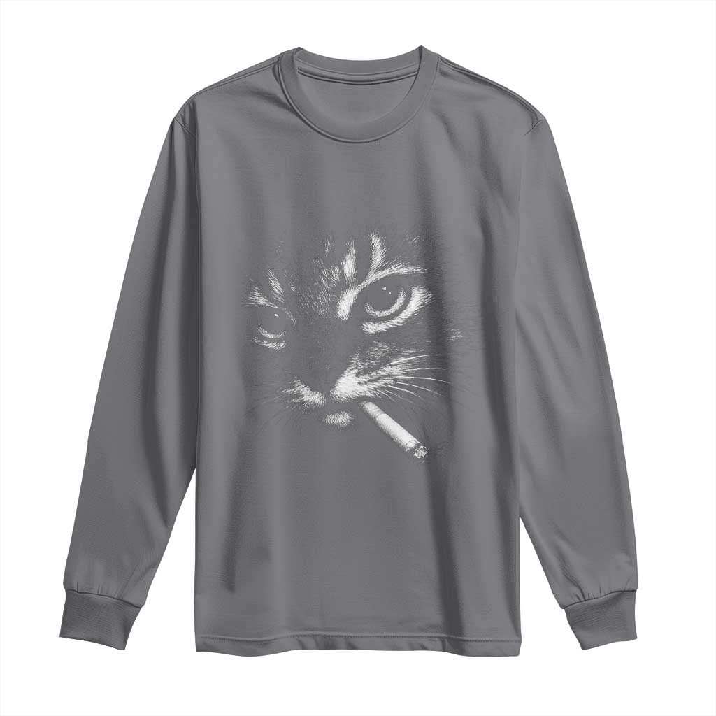 Funny Cat Smoking Cigarette Meme Long Sleeve Shirt Cat Face Y2K Graphic