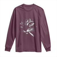 Funny Cat Smoking Cigarette Meme Long Sleeve Shirt Cat Face Y2K Graphic