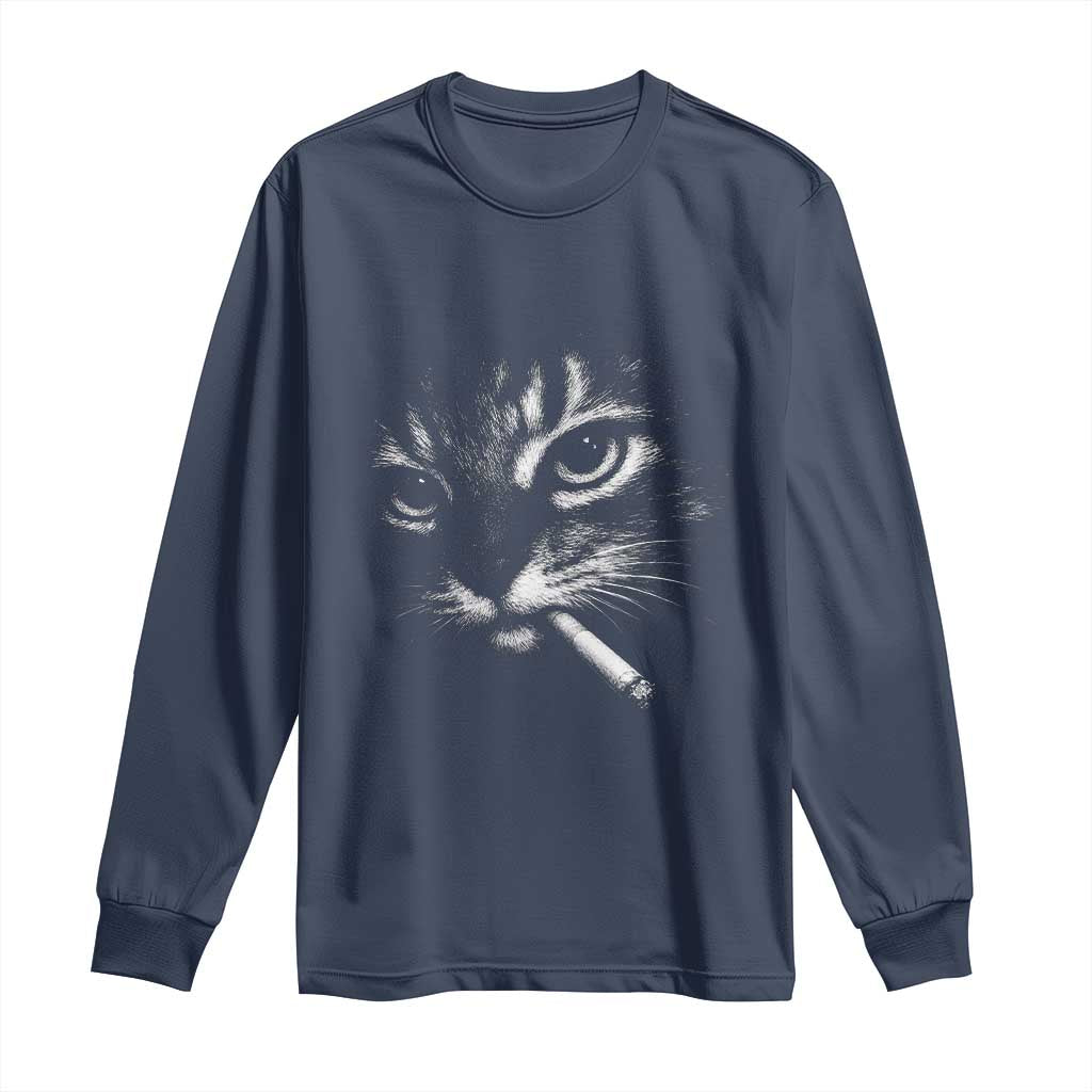 Funny Cat Smoking Cigarette Meme Long Sleeve Shirt Cat Face Y2K Graphic