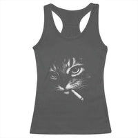 Funny Cat Smoking Cigarette Meme Racerback Tank Top Cat Face Y2K Graphic