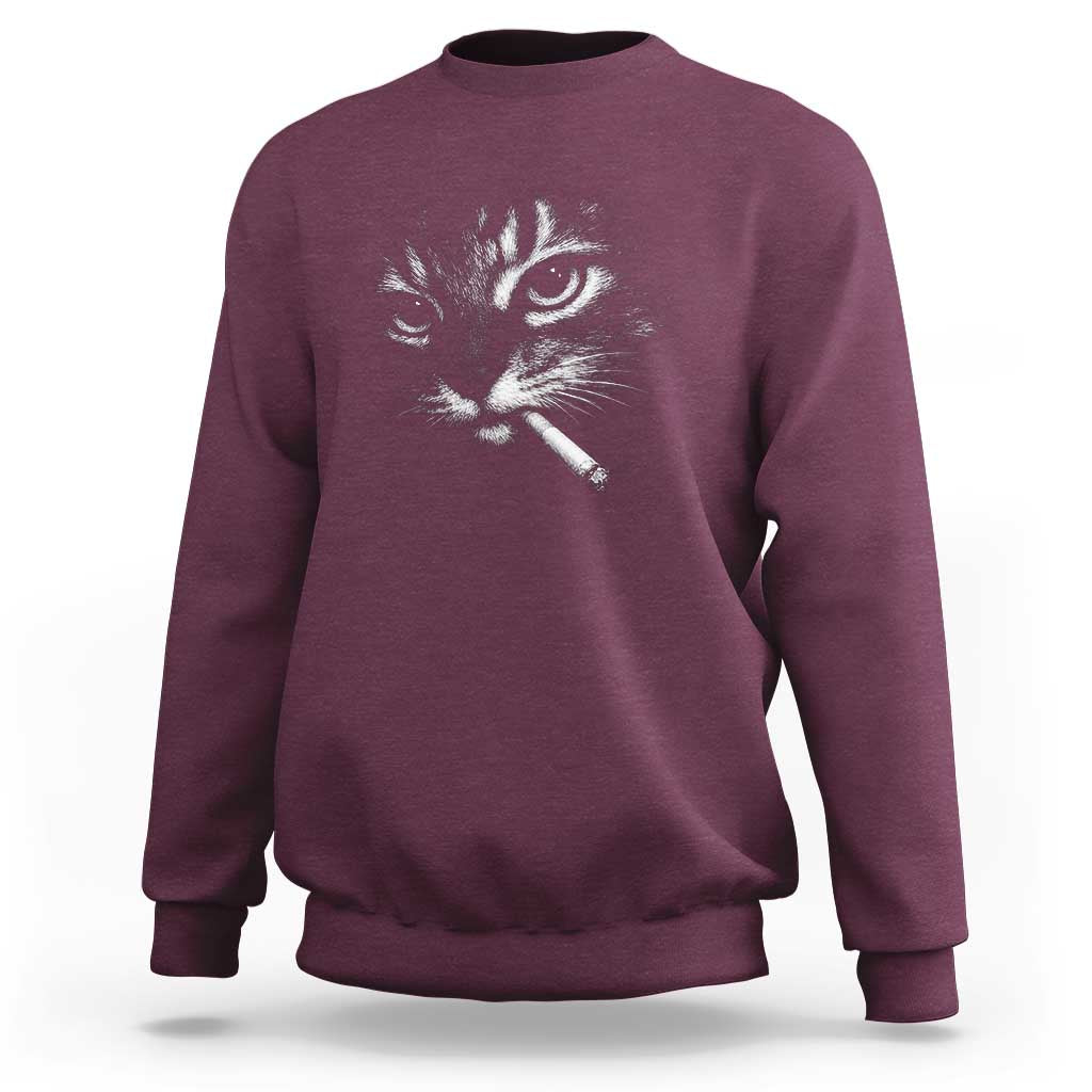 Funny Cat Smoking Cigarette Meme Sweatshirt Cat Face Y2K Graphic