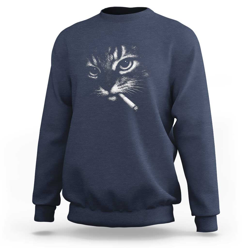 Funny Cat Smoking Cigarette Meme Sweatshirt Cat Face Y2K Graphic