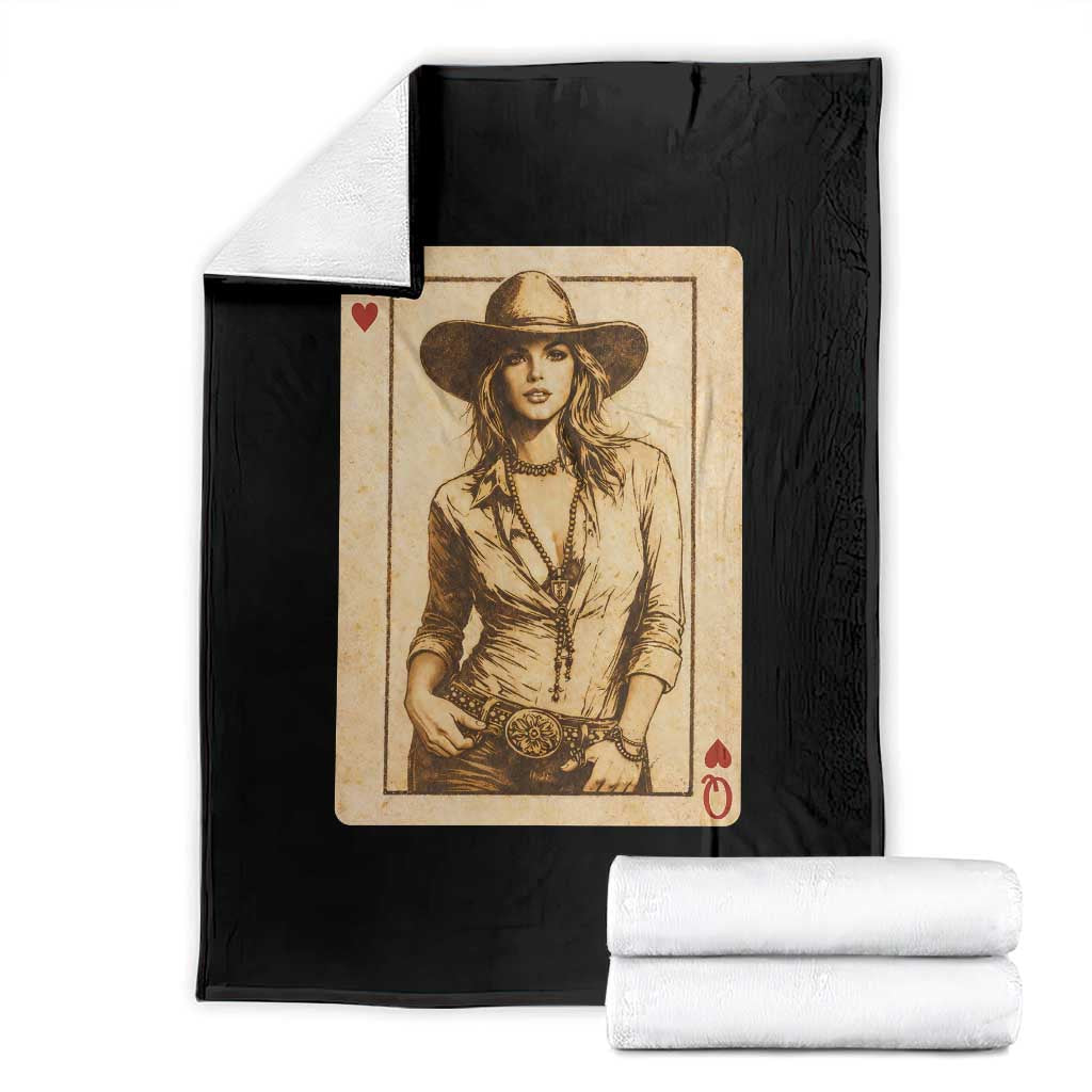Funny Western Valentine Cowgirl Queen of Hearts Card Throw Blanket