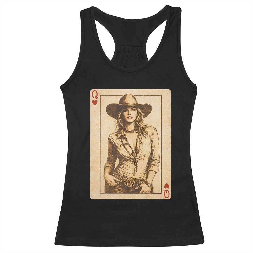 Funny Western Valentine Cowgirl Queen of Hearts Card Racerback Tank Top
