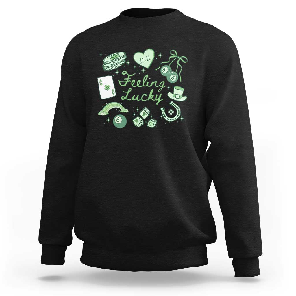 Feeling Lucky St Patricks Day Coquette Shamrock Sweatshirt