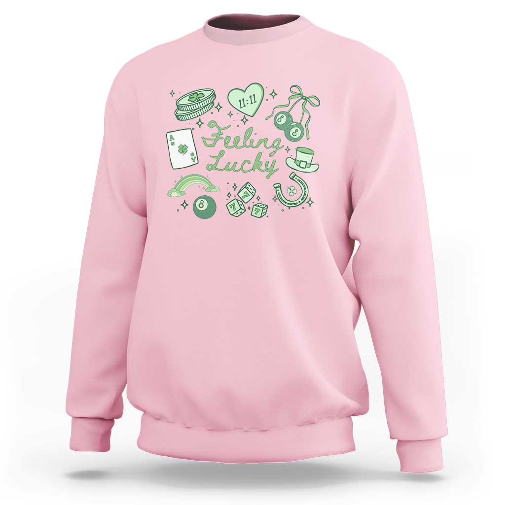Feeling Lucky St Patricks Day Coquette Shamrock Sweatshirt
