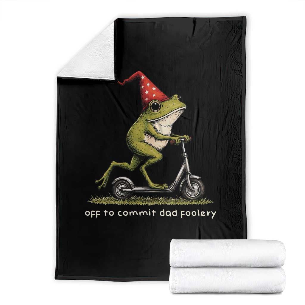 Off To Commit Dad Foolery Throw Blanket Funny Daddy Frog Scooter Fathers Day