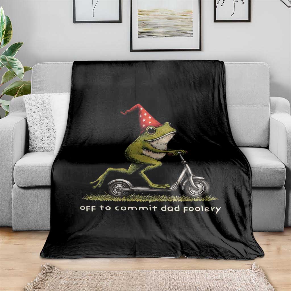 Off To Commit Dad Foolery Throw Blanket Funny Daddy Frog Scooter Fathers Day