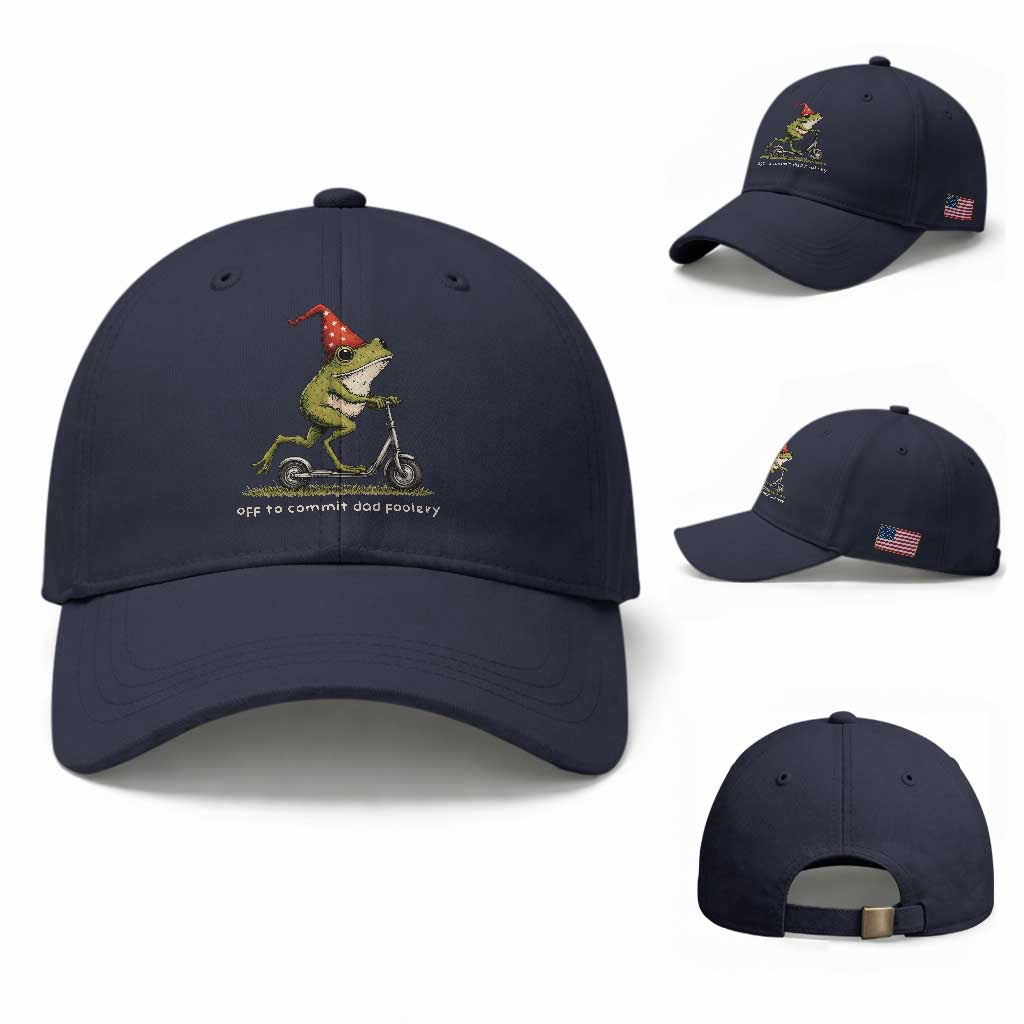 Off To Commit Dad Foolery Baseball Cap Funny Daddy Frog Scooter Fathers Day