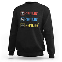 Black sweatshirt with 'GRILLIN'', 'CHILLIN'', 'REFILLIN'' grill graphic