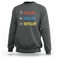 Charcoal gray sweatshirt with 'GRILLIN'', 'CHILLIN'', 'REFILLIN'' grill graphic