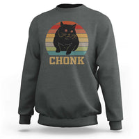 Charcoal gray crewneck sweatshirt with cat graphic and 'CHONK' text