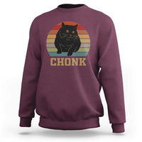 Maroon crewneck sweatshirt with cat graphic and 'CHONK' text