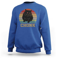 Royal blue crewneck sweatshirt with cat graphic and 'CHONK' text