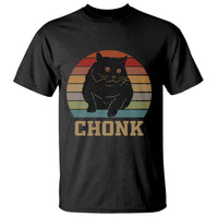 Black cat graphic T-shirt with 'CHONK' front print