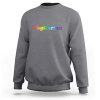 Charcoal crewneck sweatshirt with 'Vagitarian' front graphic, long sleeves