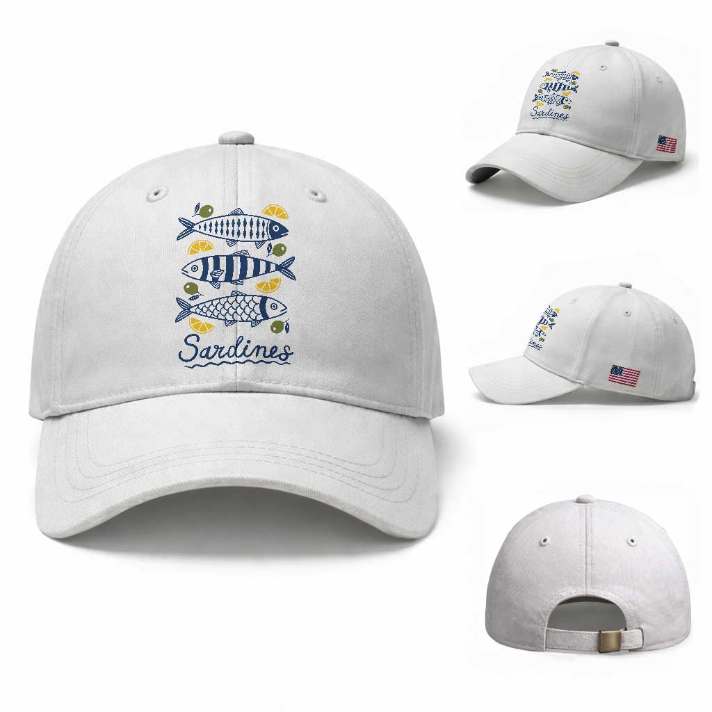 Minimal Sardines Fishermen Aesthetic Retro Baseball Cap