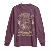 Maroon long-sleeve T-shirt with Native blood warrior graphic